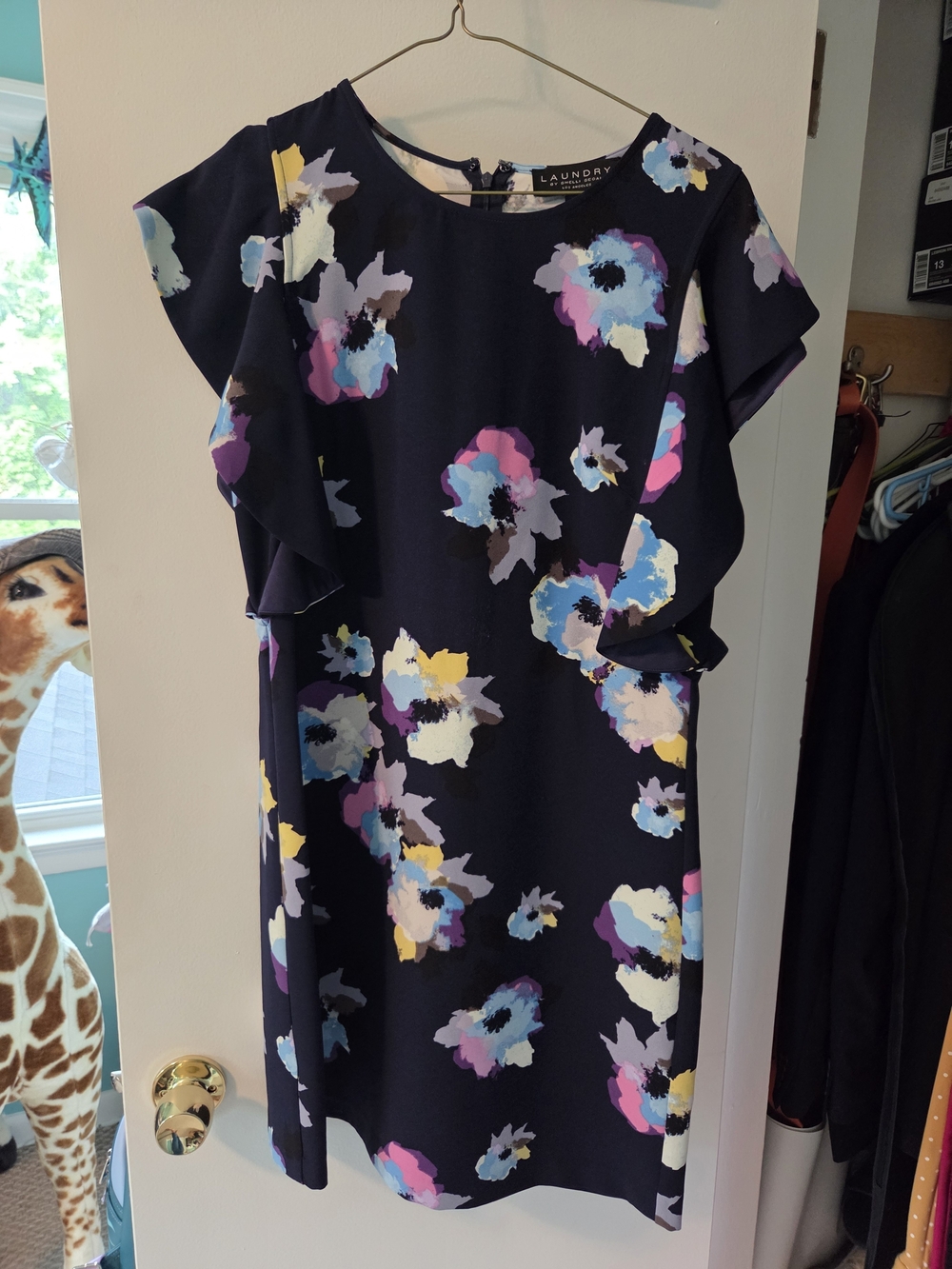 Laundry By Shelli Segal Navy Floral Dress with Ruffle Sleeves